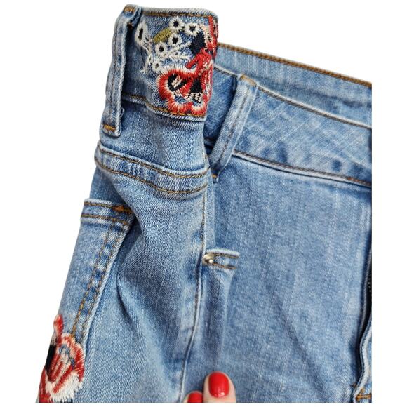 Y2K Embroidered Flare Jeans Women’s 14 Floral Boho Hippie Wide Leg Bell Bottom - Picture 8 of 13